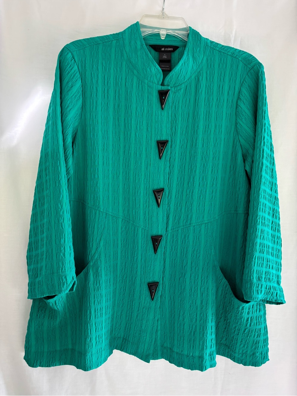 Ali Miles Teal Textured Tunic with Triangle Buttons